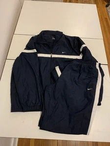 Vintage Nike Tracksuit 2XL Navy White Stripe Retro Y2K Windbreaker Sportswear - Picture 1 of 21
