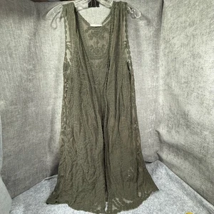 Chaleco Nix & Nox Mujer Grande Verde Oliva Bordado Boho Transparente Sin Mangas Plumero - Imagen 1 de 11