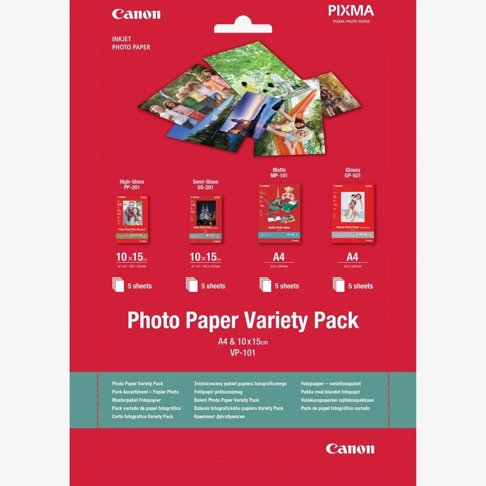 Original Canon VP-101 10x15cm and A4 Photo Paper Variety Pack 20 Sheets (0775b07 - Image 1 of 1