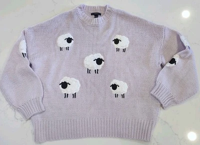 Suéter Forever 21 Sheep Mediano Grueso Tejido 3D Lavanda Manga Caída Gran Tamaño Foto 1 de 4