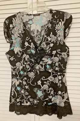 Top pulóver para mujer Cocomo negro y azul turquesa manga gorra talla M Foto 1 de 4