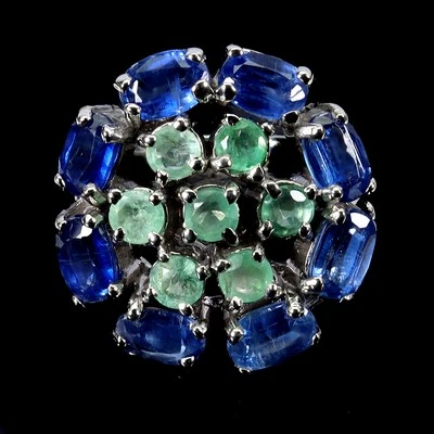 925 Anello Argento Sterling Ovale Cianite 6x4mm Gemma Smeraldo Gioielli Misura 9 - Immagine 1 di 4