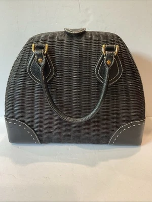 Bolso de hombro vintage Carlisle para mujer tejido y cuero negro 15x12 Foto 1 de 4