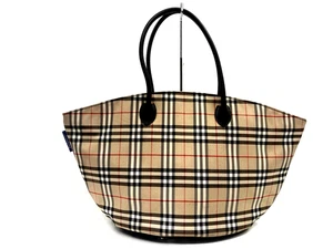 Burberry Blue Label Nova Check Tote Bag Handbag Nylon Canvas Leather Beige Black - Picture 1 of 17