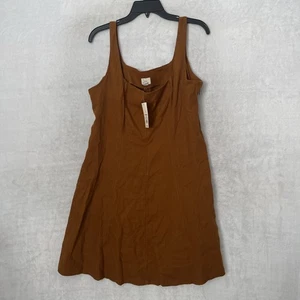 A New Day Womans Tank Dress Brown Solid 14 Linen Blend Sleeveless Zip - Picture 1 of 9
