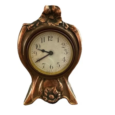 Vintage Victorian Copper Plate Unbranded Boudoir Dresser Desk Mantel Clock - Image 1 of 4