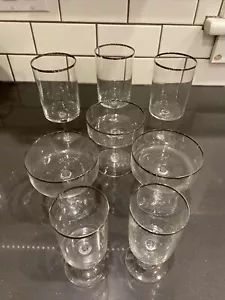 Set Of 8 Crystal Silver Platinum Band Rim Champagne /Wine/ Liqueur Glasses - Picture 1 of 11