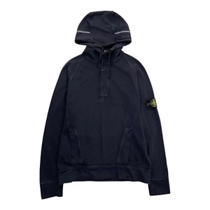 Vintage Stone Island Hoodie 1/4 Zip Hooded Jumper Sweatshirt Navy Blue Medium M - Picture 1 of 7