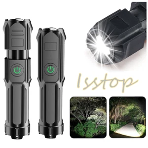 LED Flashlight USB Rechargeable Torch Portable Zoomable Camping Light Spotlight - Picture 1 of 12