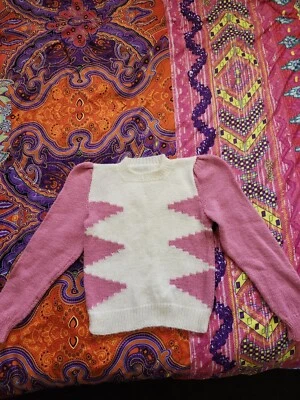 Suéter tejido vintage para niña XS-S rosa y blanco Foto 1 de 4
