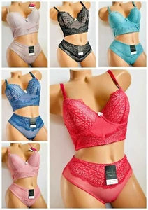 Women Bras Set Long Line Lace Sexy Lingerie Push Up Brassiere 8 HOOK Panties J40 - Picture 1 of 12