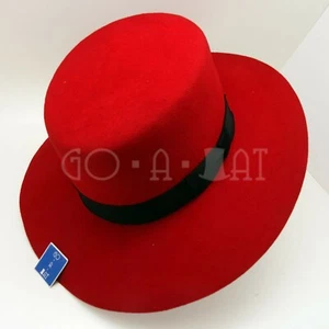 CLASSIC Wool Felt Women Wide Brim Boater Hat Top | 8cm Stiff Brim | Red | 57cm - Picture 1 of 8