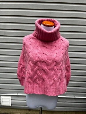 NUEVO SIN ETIQUETAS REALIDADES ROSA Poncho Tejido Cuello Tortuga Lana Virgen Mezcla Angora TALLA M/L Foto 1 de 4