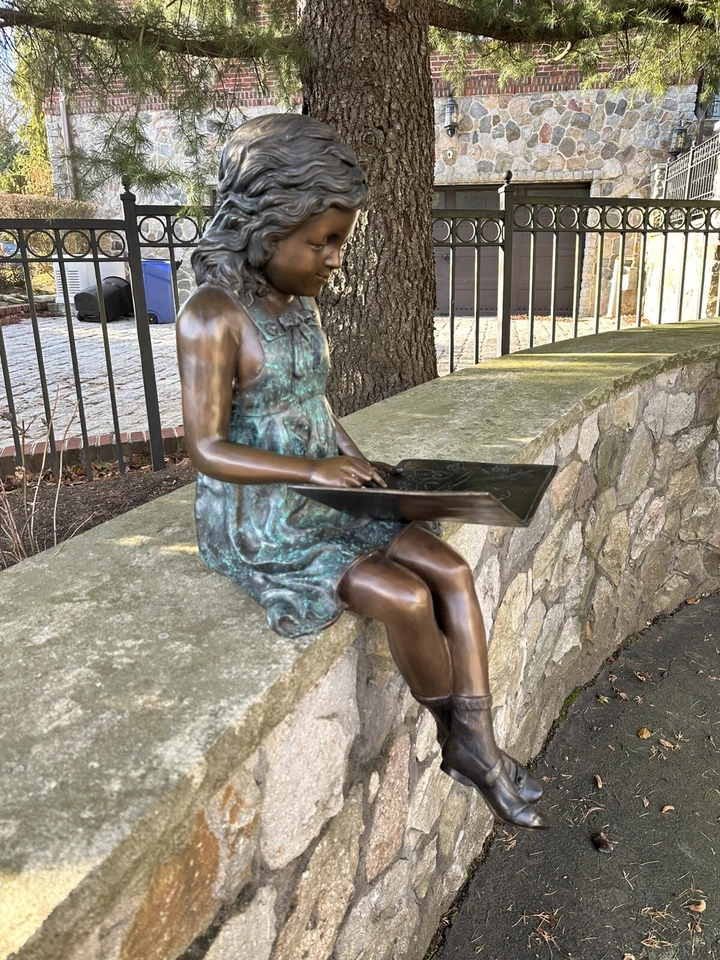 life size bronze statue Little Girl Reading A Book Indoor Outdoor Garden Rare - Image 1 of 4