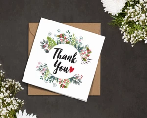GRACIAS amor corazón follaje verde corona rústica boda flores silvestres tarjeta - Imagen 1 de 7