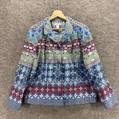 Christopher & Banks Blazer Women  PXL Petite Blue Geometric Button Up Collared - Image 1 of 4