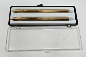 Vintage Auto Magic Ballpoint Pen Set Chrome Gold Tone Very Good Condition - Picture 1 of 10