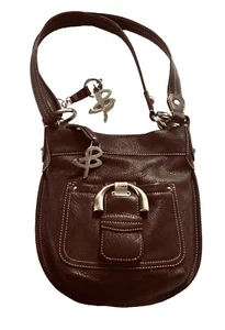 B.Makowsky Braun Leder Schultertasche Handtasche Silber Metallschnalle Logo Boho - Bild 1 von 9