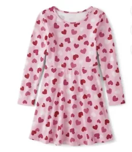 The Children’s Place Girls Long Sleeves Assorted Hearts Dress XL (14-16) NEW - Picture 1 of 7