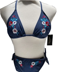 JUICY COUTURE Girls 2-Piece Embroidered Triangular Bikini Top & Bottoms, Large - Picture 1 of 10