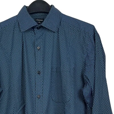J. Peterman Mens M Cotton Stretch Long Sleeve Button Up Black Blue Diamond - Image 1 of 4