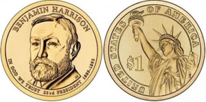 2012-P BENJAMIN HARRISON GOLDENER PRÄSIDENTENDOLLAR AUS NEUWERTIGER ROLLE UNZIRKULIERT - Bild 1 von 1