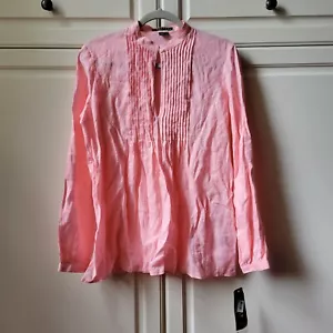 Nwt Lauren Ralph Lauren Womens M Pale Pink Linen Casual Blouse Pintuck Keyhole - Picture 1 of 11