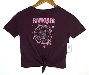 Old Navy NEW Girls Ramones Tie Front Graphic Band Tee Top Burgundy Sz S - Picture 1 of 5