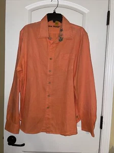 TAILOR VINTAGE ORANGE LINEN LONG SLEEVED BUTTON FRONT COLLARED SHIRT SIZE L - Picture 1 of 4