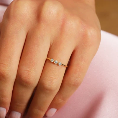 Three Stone Band Ring In Cubic Zircon Gold Plated In 925 Solid Silver Ring - Image 1 of 4