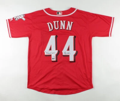 ADAM DUNN SIGNED ON-FIELD STYLE REDS JERSEY INSCRIBED "REDS HOF '18" PSA COA - Image 1 of 4