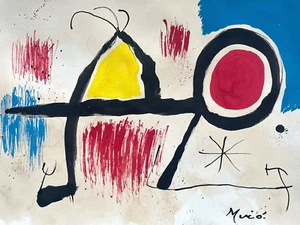 Miro Joan Original Abstract Painting Spain Modern Art Signed Yellow Blue Red A64 - Picture 1 of 8
