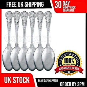 6 KINGS PATTERN TABLE SERVING SPOONS LARGE SET OF SIX QUALITY DESIGN CUTLERY - Picture 1 of 4