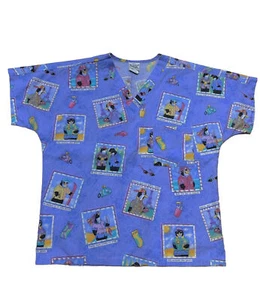 Simply Basic Blue Penguins Leaves Small Scrub Top - Picture 1 of 7