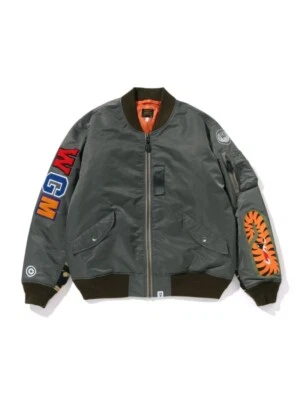 A Bathing Ape Men's MA-1 Jacket 2024 FW Model SHARK Motif OLIVE DRAB M Japan - Image 1 of 4
