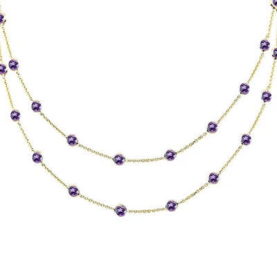 14K Yellow Gold Amethysts By The Yard Gemstone Necklace 32 Inches - Image 1 of 2