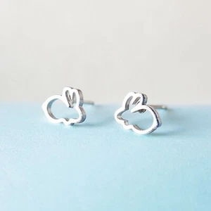 Silver Bunny Rabbit Creative Stud Earrings Trendy Easter Jewelry - Picture 1 of 5
