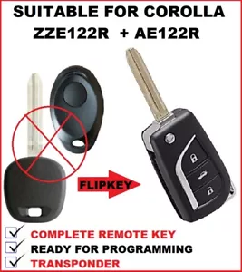 1 Transponder Remote Flip Car Key Fob Suitable For Toyota Corolla ZZE122R AE122R - Picture 1 of 10