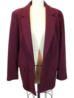 TALBOTS Open Front Burgundy Felted Flannel Cotton Blend Blazer Size 14 - Image 1 of 4