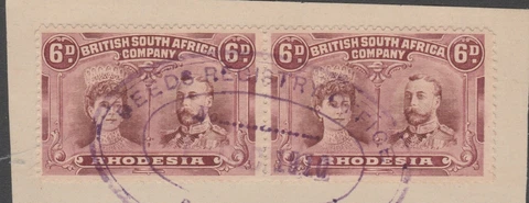 RHODESIA DOUBLE HEAD 6d SG 144  PAIR FISCALLY USED 1 DEC 1910 Cover