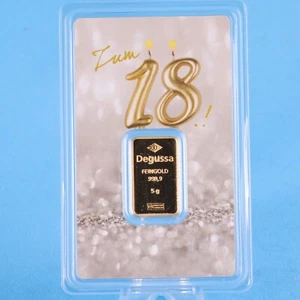 Gold Bar 5 Grams 999.9 Gold Degussa Valcambi 18th birthday in blister pack - Picture 1 of 2