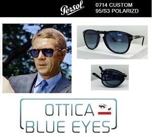 Occhiali Sole Persol 0714 714 FOLDING Sunglasses Steve McQueen CUSTOM 95/S3 BLUE