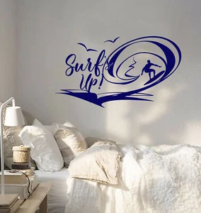 Vinyl Wall Decal Surf's Up Motivation Quote Wave Sea Sport Stickers (4106ig) - Picture 1 of 3