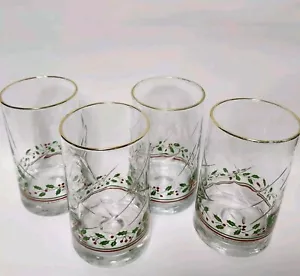 1984 ARBY'S Christmas Collection Gläser Dekor Stechpalme Beere Gold Wasser 4 Stück - Bild 1 von 3