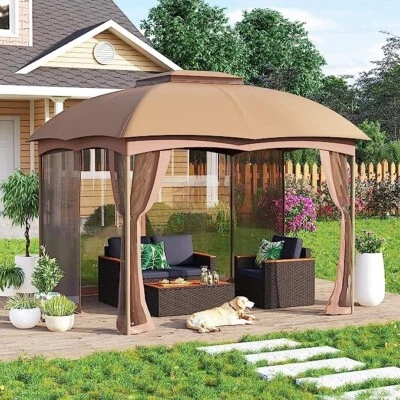 10x12' Gazebo Canopy with Netting Outdoor Canopy Tent Shelter for Patio Party - Image 1 of 4