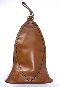 Vintage Guild Creations Bell Shaped Brown Leather Handbag Purse w Whip Stitching - Picture 1 of 12