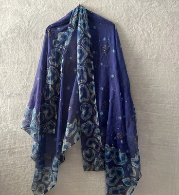 Peppermint Bay Womans One Size Scarf Shawl Blue Geometric Tropical - Image 1 of 4