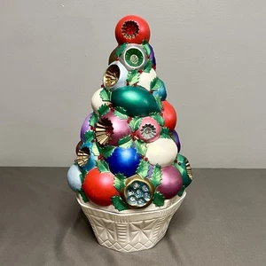 Vintage seltener handbemalter Keramik Weihnachtsbaum gestapelt Ornament Herzstück 17 Zoll - Bild 1 von 17