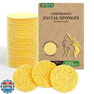 100-Count Compressed Facial Sponges, Natural Cosmetic Spa Sponges for Facial - Picture 1 of 5