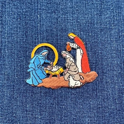 Nativity Scene Applique Patch - Christmas Embroidered Baby Jesus Badge 3.25" - Image 1 of 2